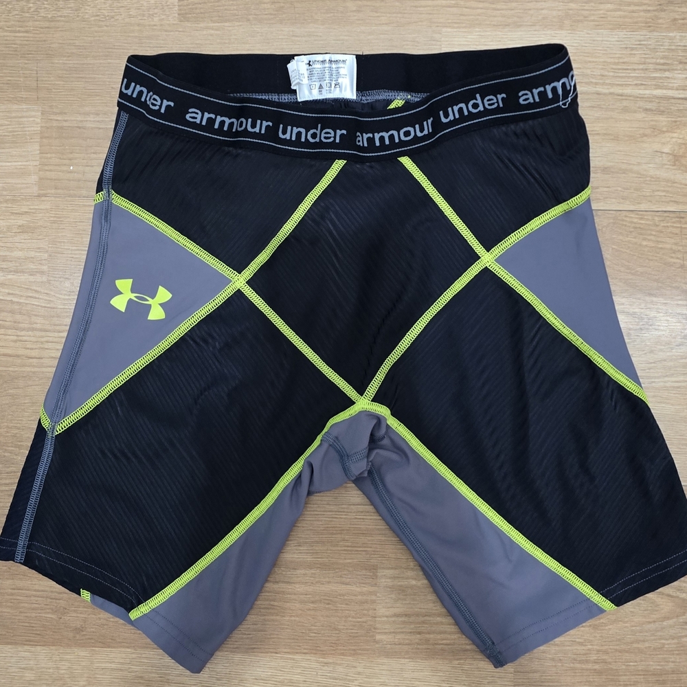 Under Armour Black & Gray Compression Shorts with Lime Contrast